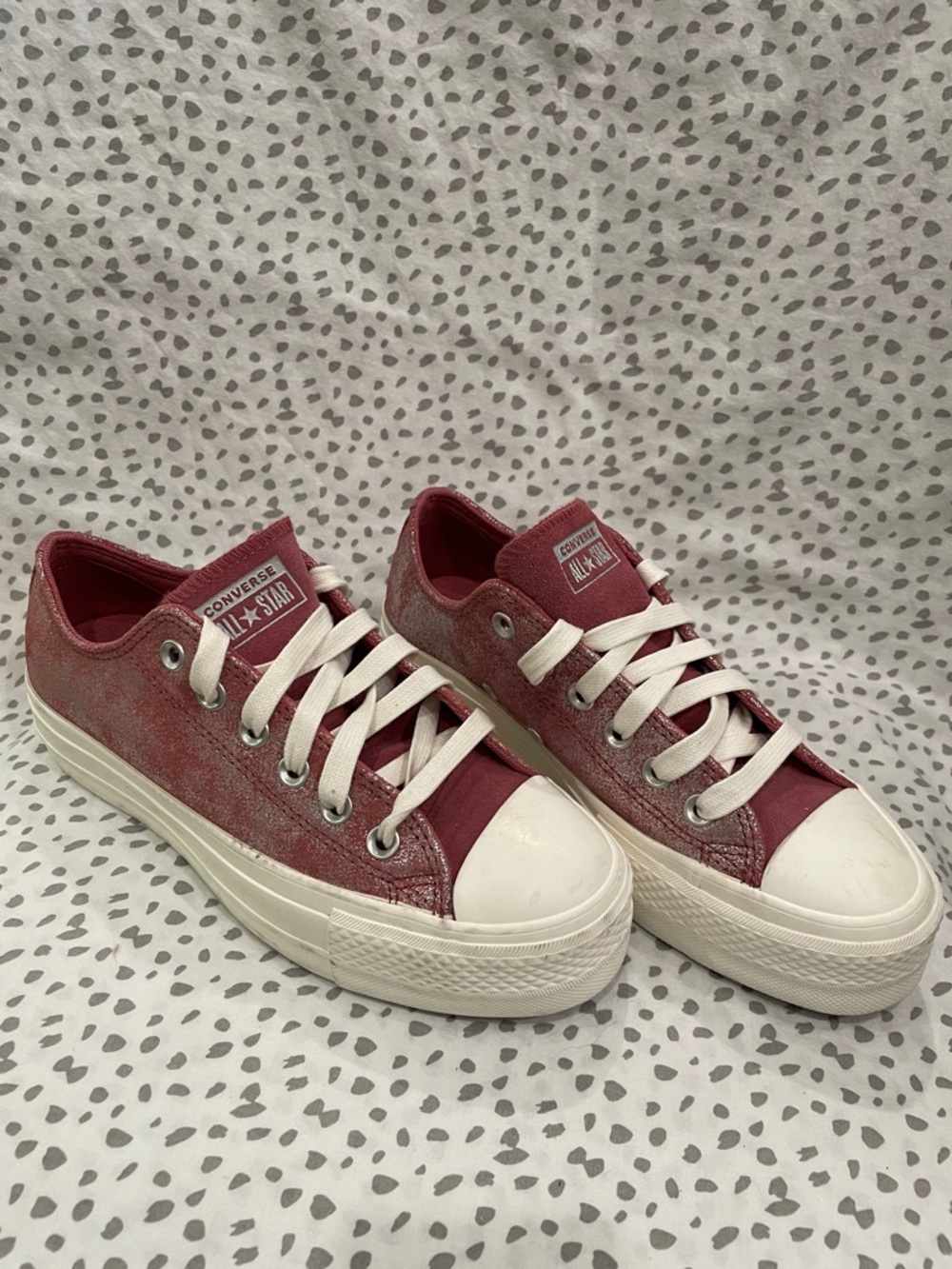 Converse Low Top Platform Sneakers - Wine and White with silver wash